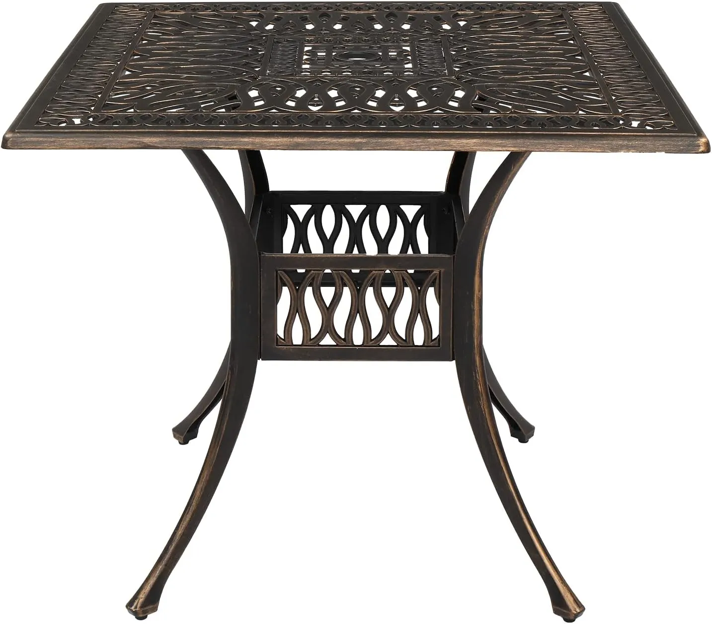 VINGLI Patio Dining Table With Umbrella Hole, Cast Aluminum Outdoor Bistro Furniture for Garden (35.4"Lx35.4"Wx29.5"H)