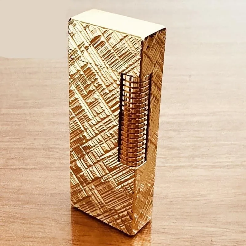 Vintage Brass Hand Engraved Metal Cigar Lighter, High End Classic Flip Top Grinding Wheel Side Slide Ignition Butane Lighter With Adjustable Flame Refillable Lighters, Windproof Trench Lighter, Gift f