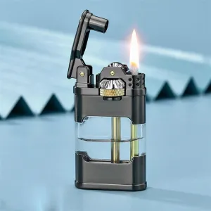 Vintage Windproof Trench Lighter - Refillable Kerosene/Oil Dual-Fuel Design with Transparent Tank & Side Gear Ignition - Retro Soft Flame for Outdoor, Collectors, and Gifts(#4)