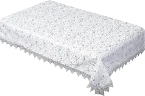 Violet Linen Dainty Roses Floral Embroidery Mesh Lace, Macrame Lace Border Pattern, Polyester Embroidered, White, 52 Inch by 70 Inch, Seats 4 to 6 People, Rectangle Tablecloths