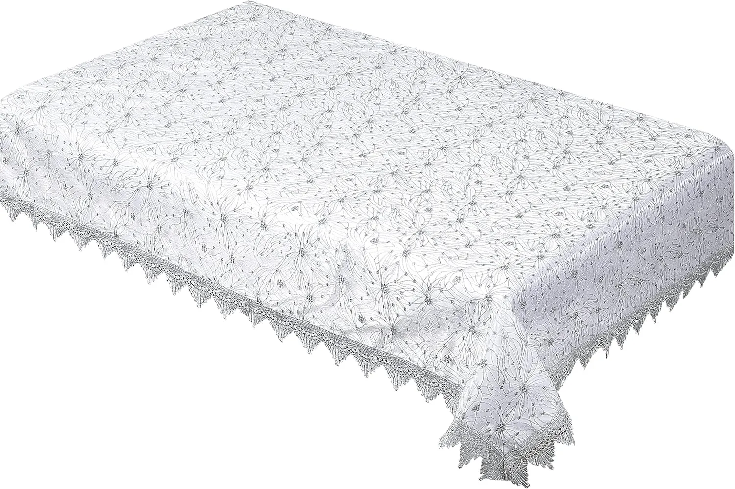 Violet Linen Dainty Roses Floral Embroidery Mesh Lace, Macrame Lace Border Pattern, Polyester Embroidered, White, 52 Inch by 70 Inch, Seats 4 to 6 People, Rectangle Tablecloths