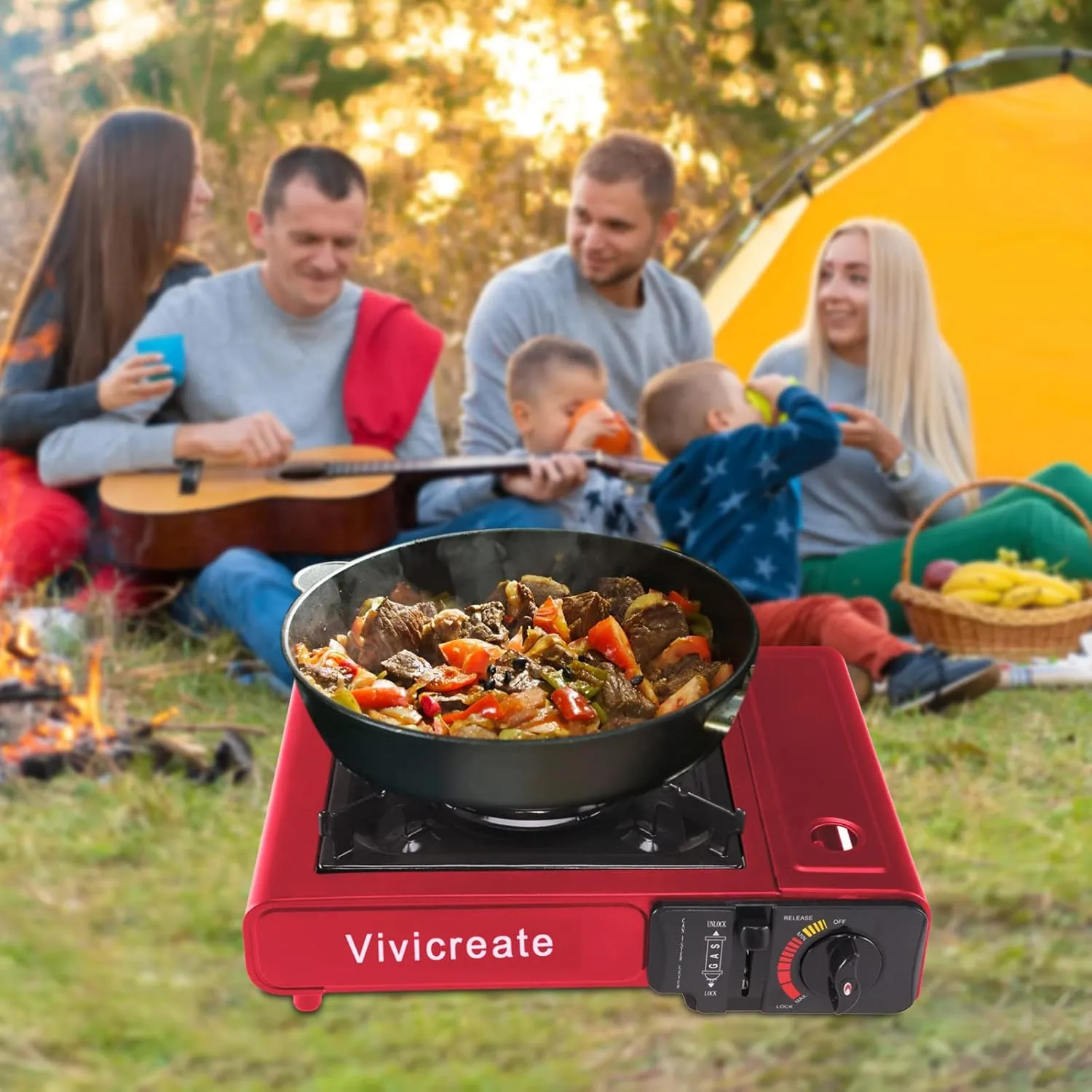 Vivicreate 8500 BTU Portable Stove, Camping Stove, Butane Stove,Butane Burner, Outdoor stove (Red)