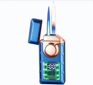 Voice Activated Smart Lighter,Transparent Fuel Tank,Dual Flame,Refillable Butane Gas,Multi-Function,Gift for Men(Blue)