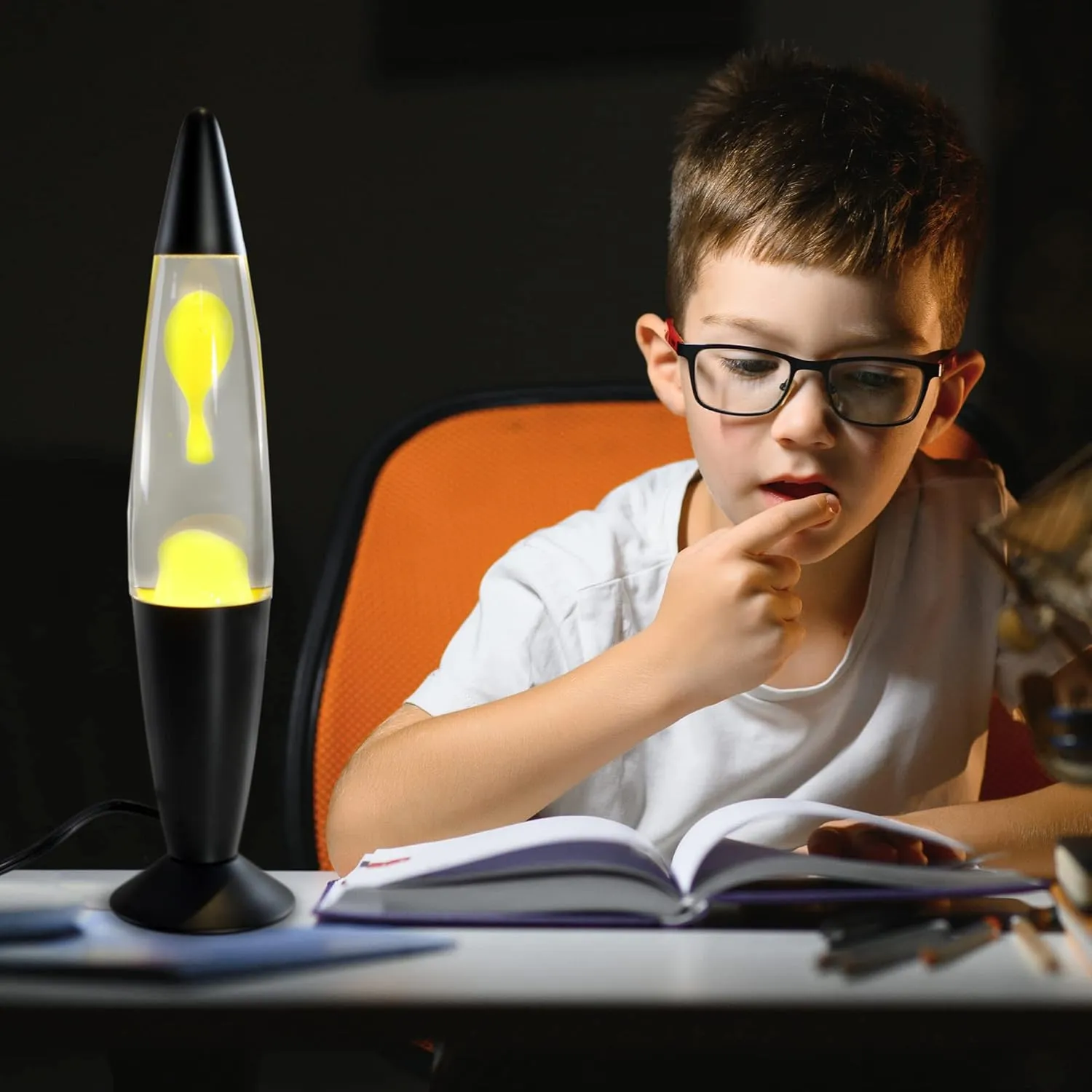 Volcan Lamp with Yellow Liquid Wax and Black Base 16 inch Decorative Table Lamp for Any Area of Your Home (Bulb and Extra Bulb)