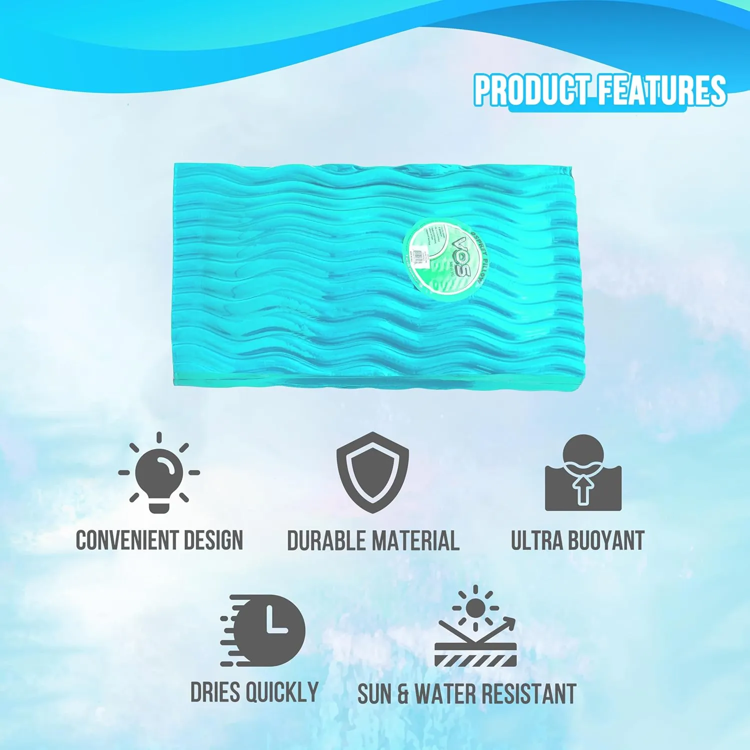 VOS Waterproof Pillow – Ultra Soft & Durable, Beach, Camping, Pool Pillow, Poolside Pillows, Seafoam Rectangle