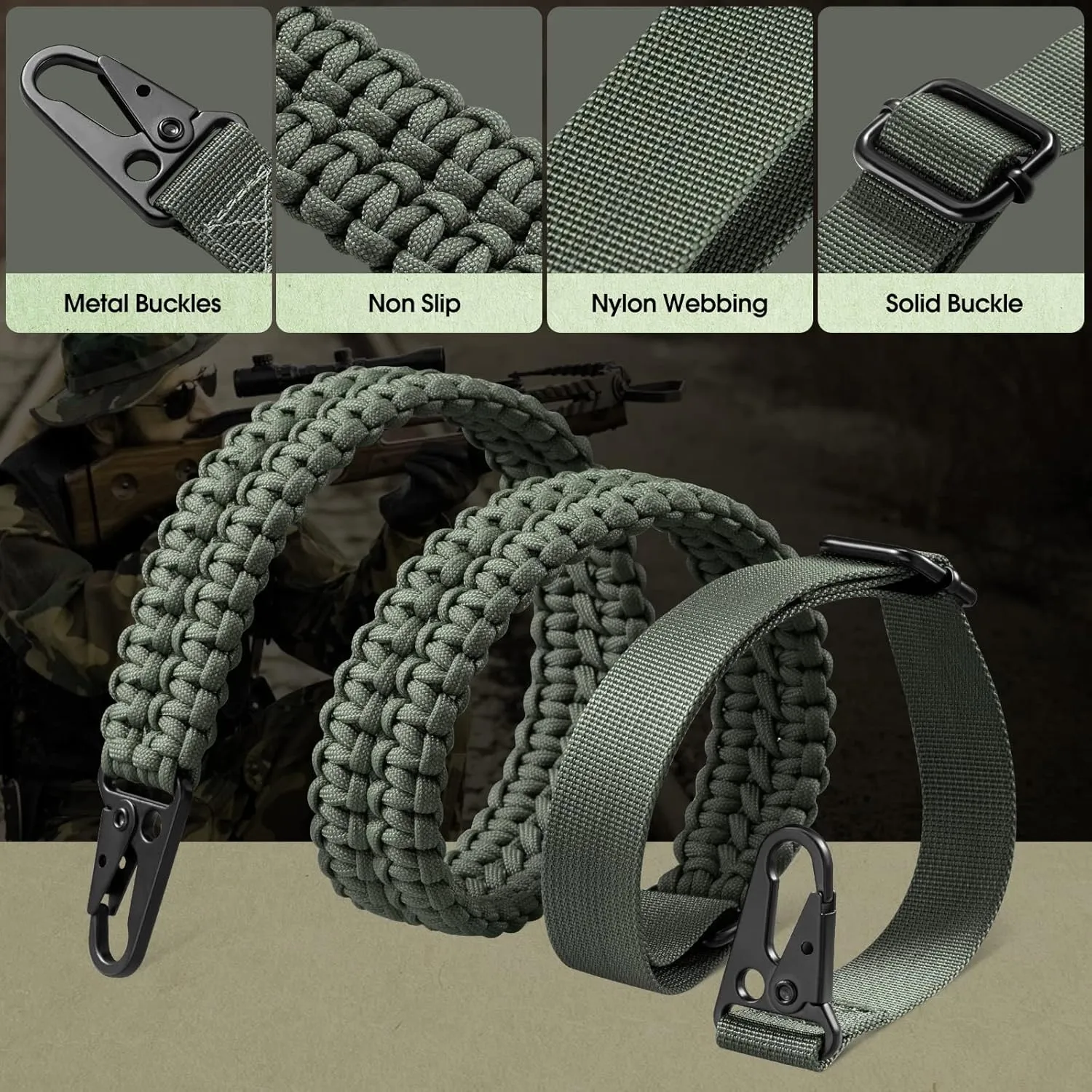 VVAAGG 2 Point Sling Adjustable 550 Paracord Sling Strap with Metal Hooks