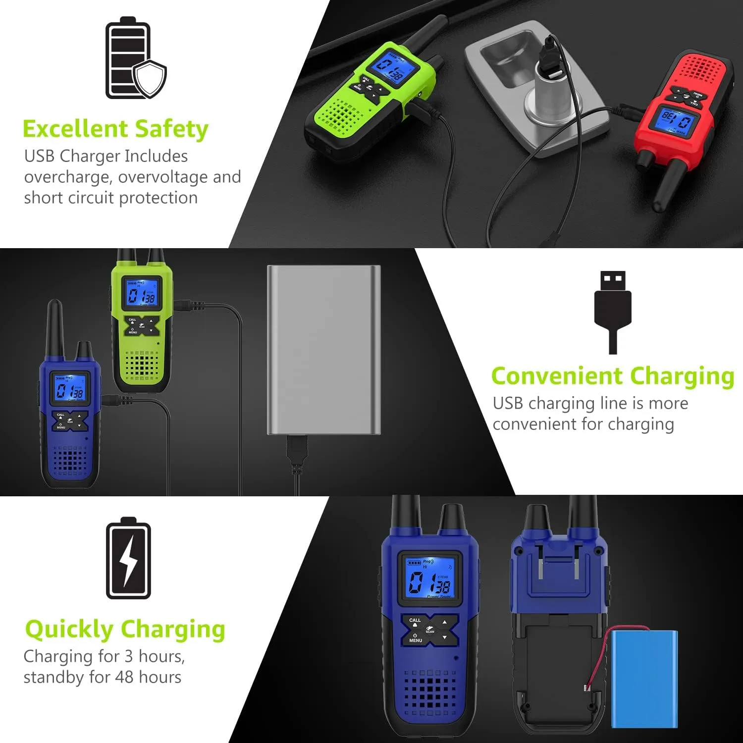 Walkie Talkies for Adults Long Range Rechargeable with Earpiece NOAA Weather Alert, Multi-purpose 2 Way Radio 3 Pack for Team Work Senior Care Kid Adventure Family Camping Hiking Skiing Cruise
