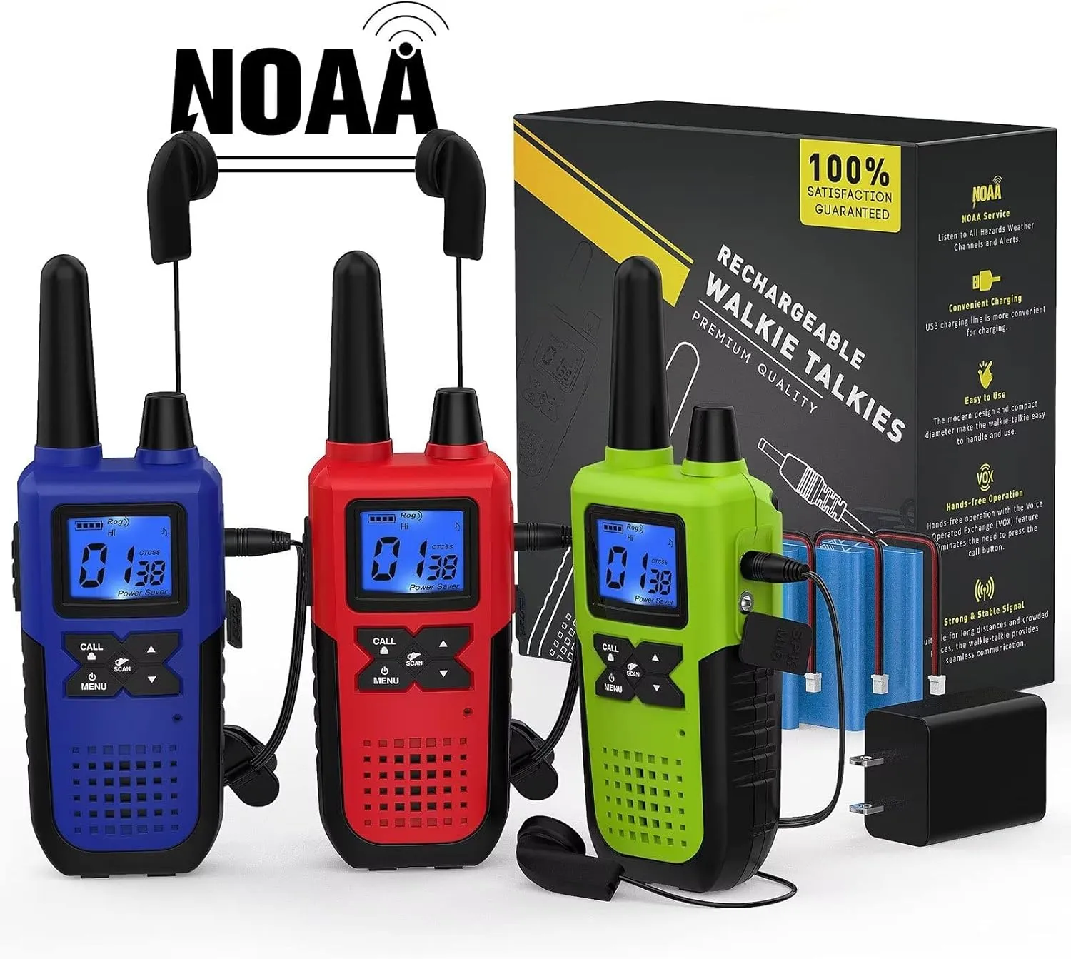 Walkie Talkies for Adults Long Range Rechargeable with Earpiece NOAA Weather Alert, Multi-purpose 2 Way Radio 3 Pack for Team Work Senior Care Kid Adventure Family Camping Hiking Skiing Cruise