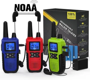 Walkie Talkies for Adults Long Range Rechargeable with Earpiece NOAA Weather Alert, Multi-purpose 2 Way Radio 3 Pack for Team Work Senior Care Kid Adventure Family Camping Hiking Skiing Cruise