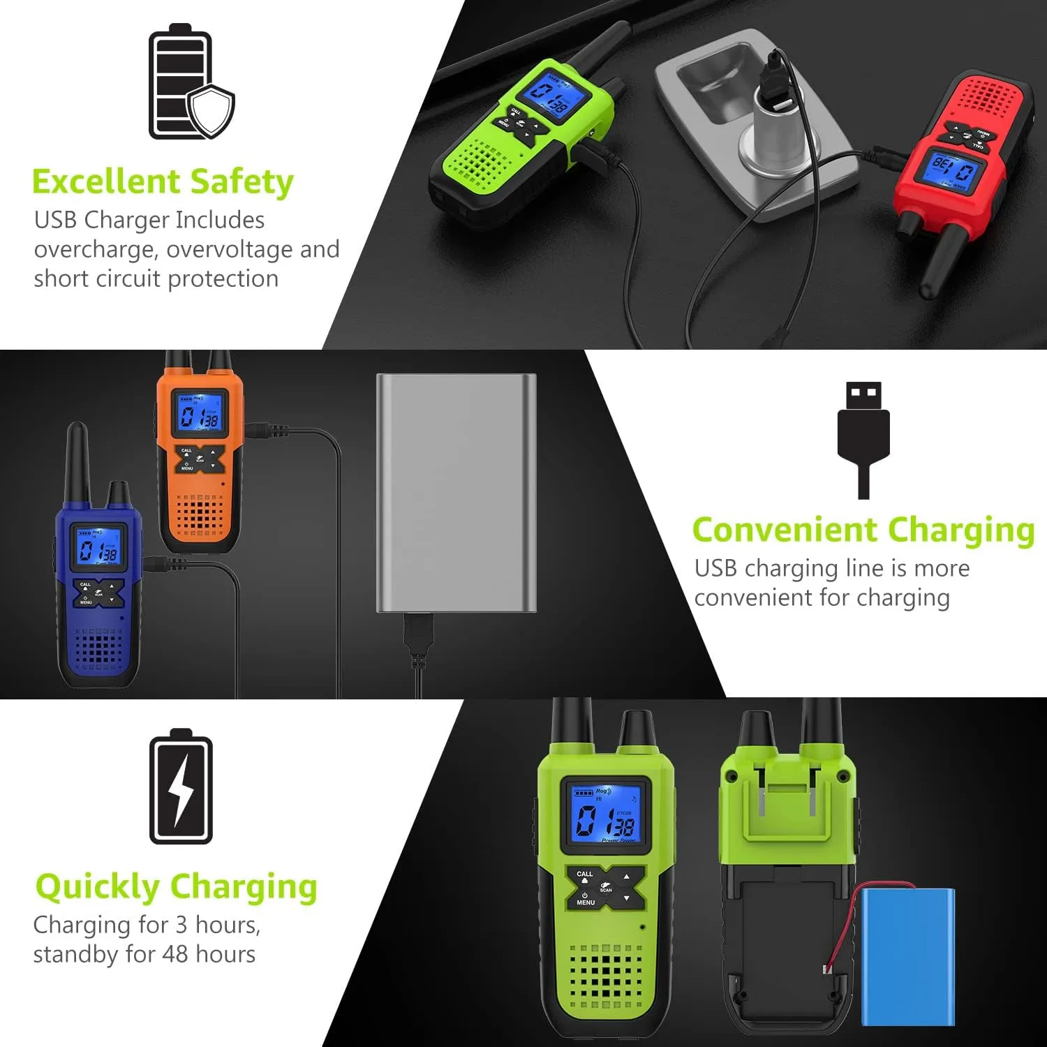 Walkie Talkies for Adults Long Range Rechargeable with Earpiece NOAA Weather Alert, Multi-purpose 2 Way Radio 4 Pack for Team Work Senior Care Kid Adventure Family Camping Hiking Skiing Cruise