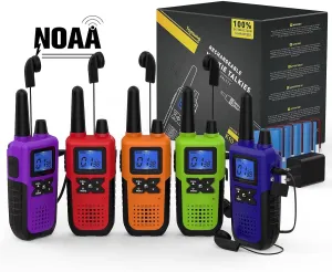 Walkie Talkies for Adults Long Range Rechargeable with Earpiece NOAA Weather Alert, Multi-purpose 2 Way Radio 5 Pack for Team Work Senior Care Kid Adventure Family Camping Hiking Skiing Cruise