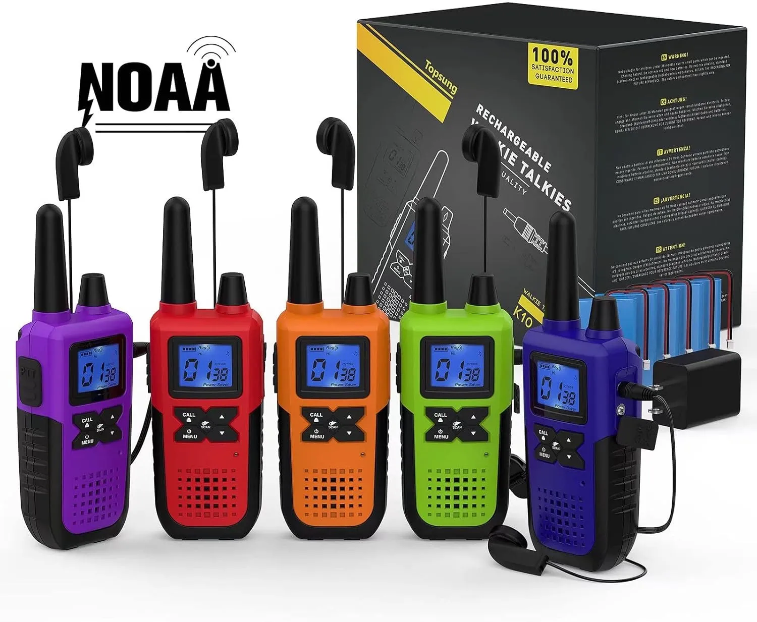 Walkie Talkies for Adults Long Range Rechargeable with Earpiece NOAA Weather Alert, Multi-purpose 2 Way Radio 5 Pack for Team Work Senior Care Kid Adventure Family Camping Hiking Skiing Cruise