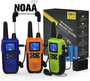 Walkie Talkies Long Range for Adults Rechargeable with Earpiece NOAA Weather Alert, Multi-purpose 2 Way Radio 3 Pack for Team Work Senior Care Kid Adventure Family Camping Hiking Skiing Cruise