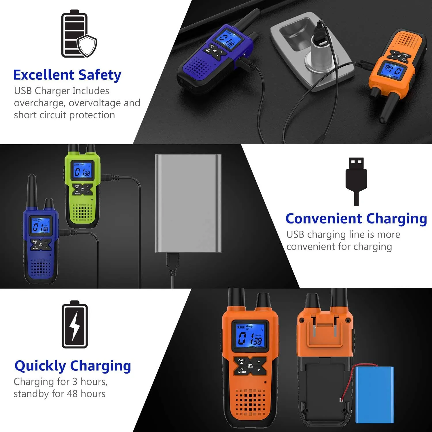 Walkie Talkies Long Range for Adults Rechargeable with Earpiece NOAA Weather Alert, Multi-purpose 2 Way Radio 3 Pack for Team Work Senior Care Kid Adventure Family Camping Hiking Skiing Cruise