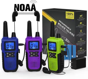 Walkie Talkies Rechargeable for Adults Long Range with Earpiece NOAA Weather Alert, Multi-purpose 2 Way Radio 3 Pack for Team Work Senior Care Kid Adventure Family Camping Hiking Skiing Cruise