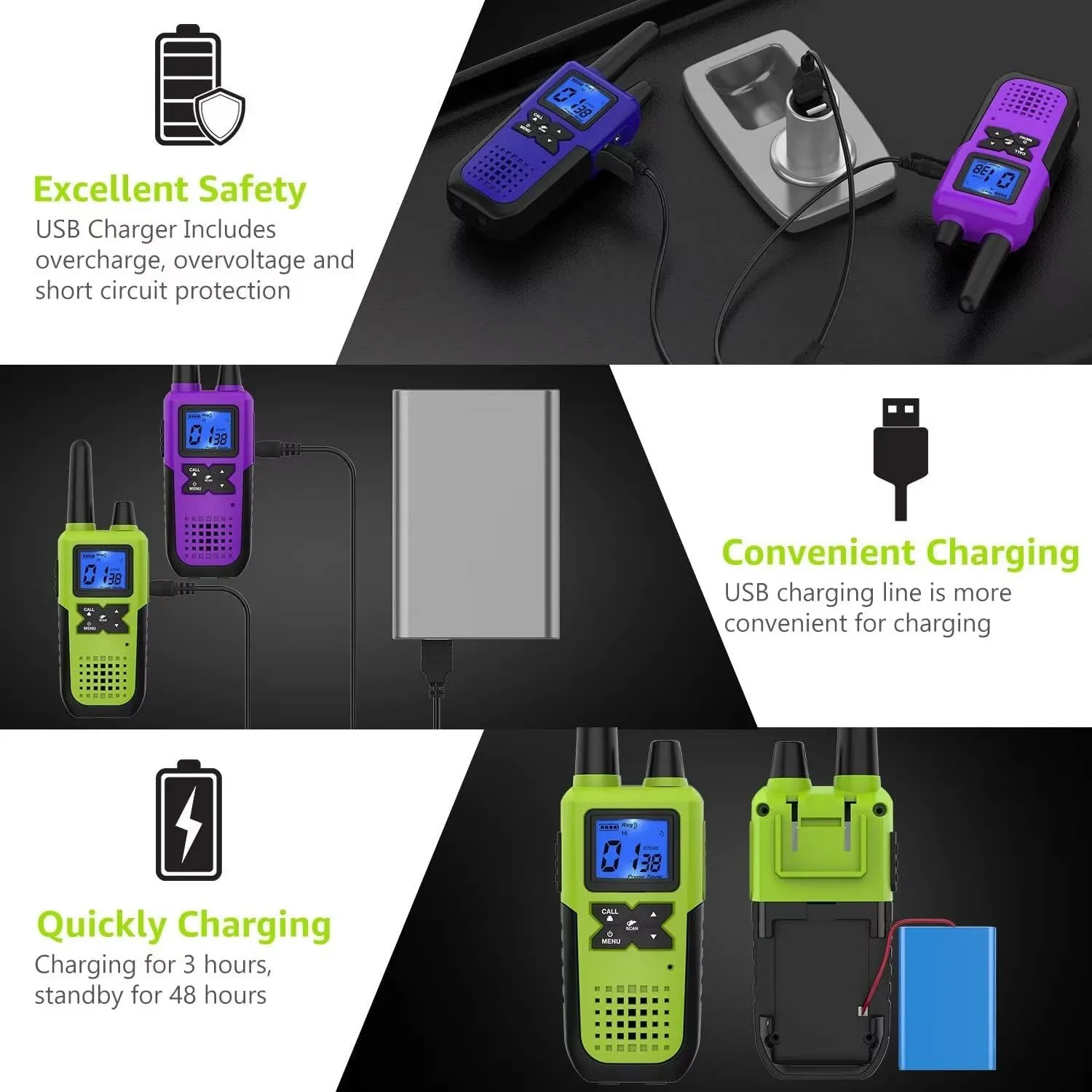 Walkie Talkies Rechargeable for Adults Long Range with Earpiece NOAA Weather Alert, Multi-purpose 2 Way Radio 3 Pack for Team Work Senior Care Kid Adventure Family Camping Hiking Skiing Cruise
