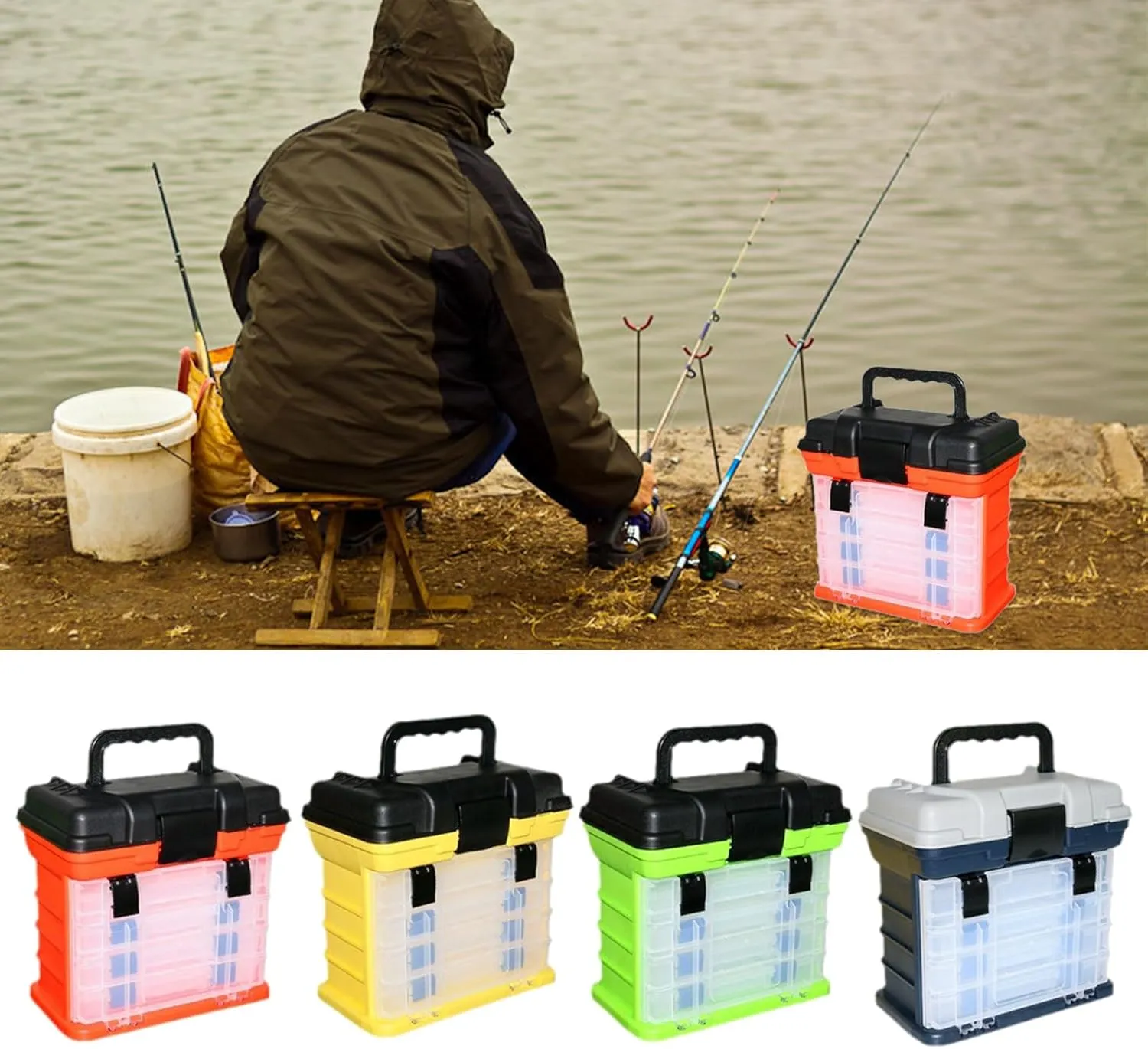 Water Proof Tackle Tool Case 4 Layer Large Capacity Fishing Baits Storage Box Travel Container For Wilderness Survival