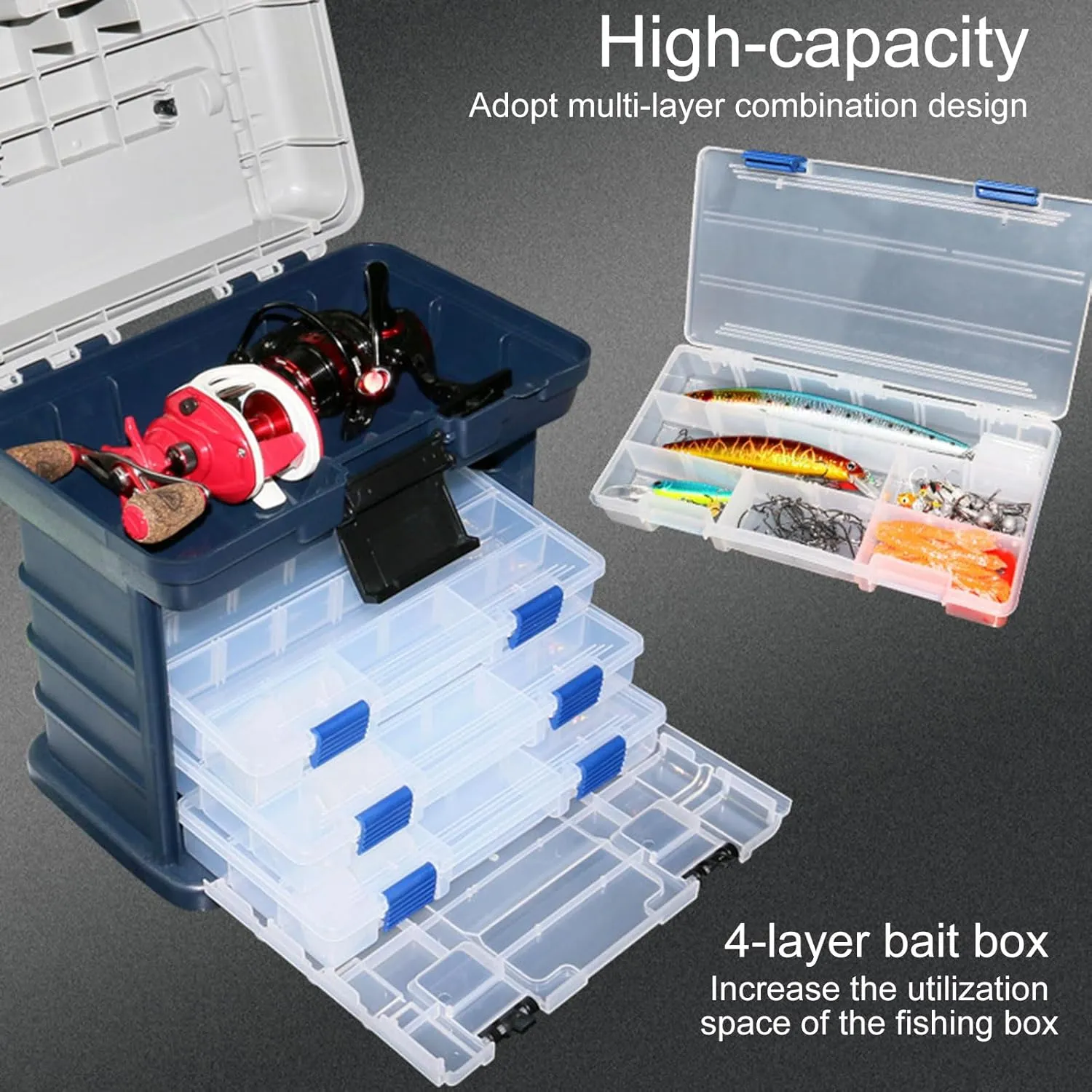 Water Proof Tackle Tool Case 4 Layer Large Capacity Fishing Baits Storage Box Travel Container For Wilderness Survival