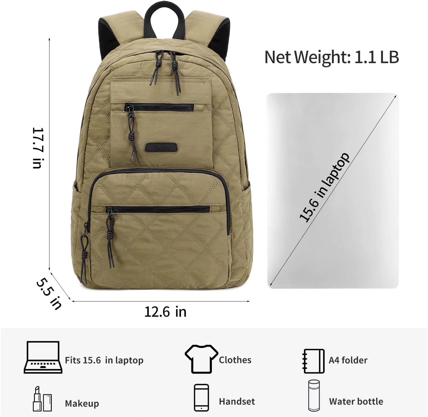 Waterproof 15.6" Laptop Backpack for Women and Men, Hiking Travel Purse