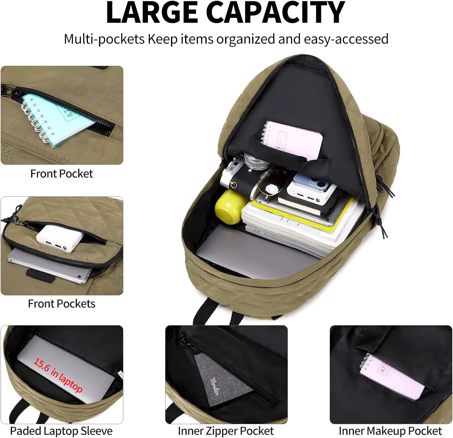 Waterproof 15.6" Laptop Backpack for Women and Men, Hiking Travel Purse