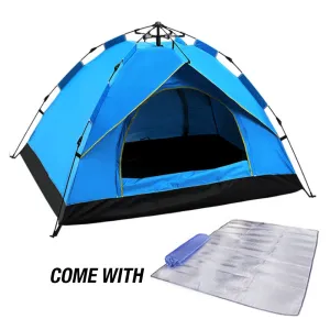 Waterproof Automatic Camping Tent 3-4 Person Come with Moisture Proof Pad(Blue)-SA_Rural