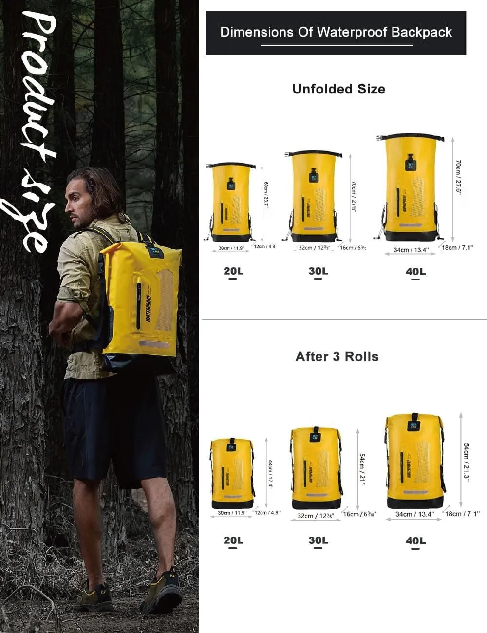 waterproof backpack dry bag 20L/30L/40L for outdoor adventures