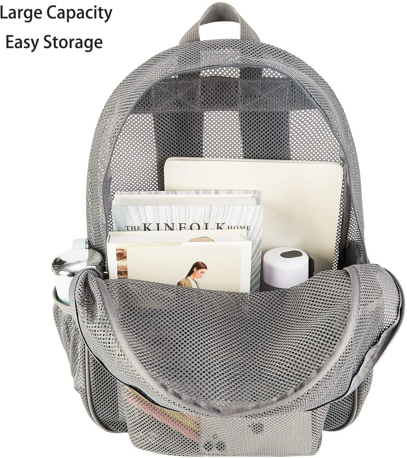 Waterproof Durable 16 Inch Mesh Backpack Transparent College Commuting Outdoor Sports Beach Swim Bag (Grey)