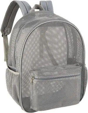 Waterproof Durable 16 Inch Mesh Backpack Transparent College Commuting Outdoor Sports Beach Swim Bag (Grey)