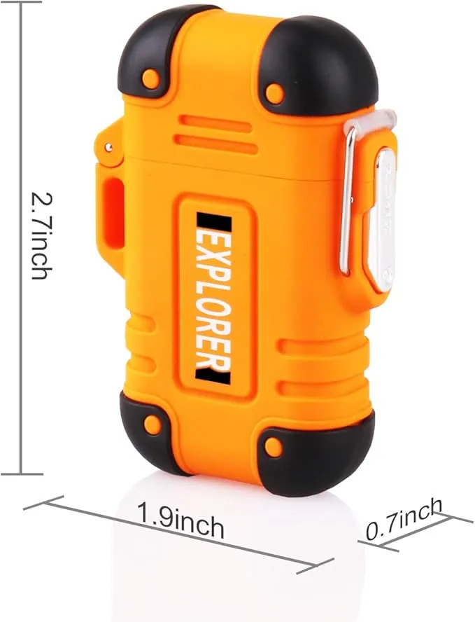 Waterproof Flameless Electric Lighter-Dual Arc Plasma Beam Lighter/USB rechargeable/Windproof/No Butane/Para-tinder Lanyard & Emergency Whistle/Ideal Lighter for Indoor and Outdoor(Orange)