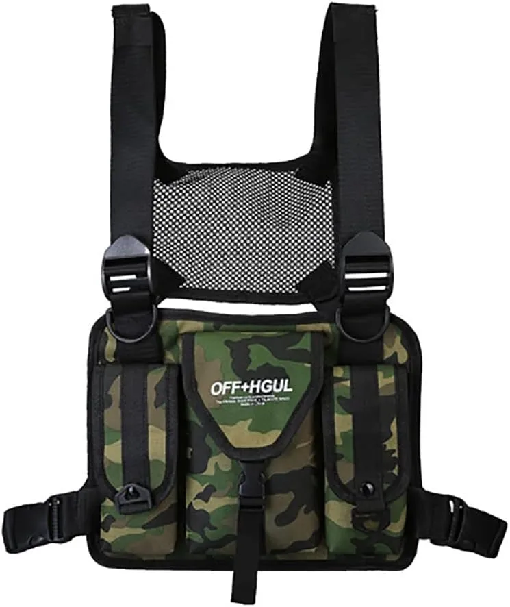 Waterproof Oxford Cloth Chest Pack, Training Tactical Backpack, Running Chest Pack, Lightweight Reflective Vest Bag Unisex (Camouflage)
