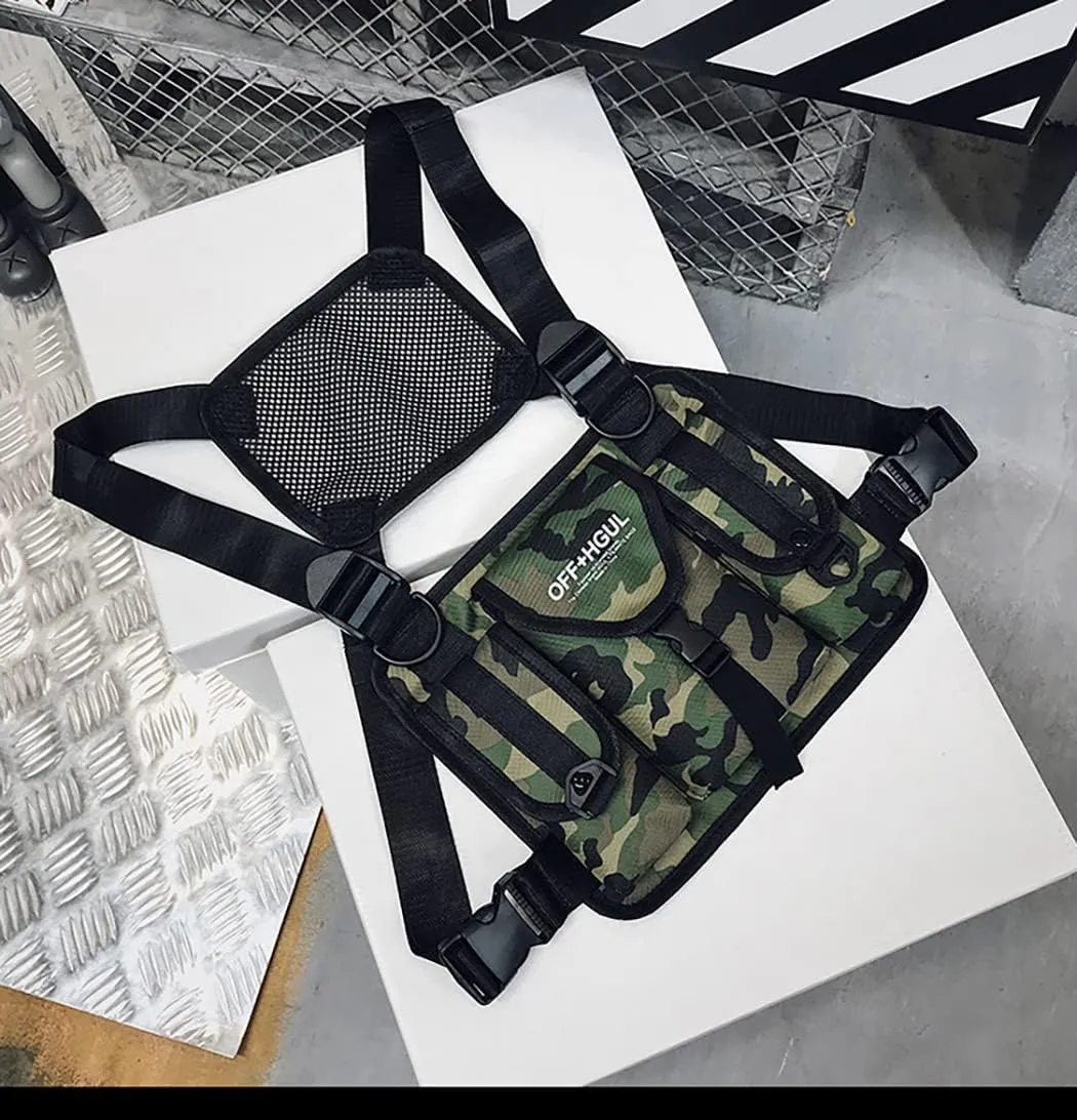 Waterproof Oxford Cloth Chest Pack, Training Tactical Backpack, Running Chest Pack, Lightweight Reflective Vest Bag Unisex (Camouflage)