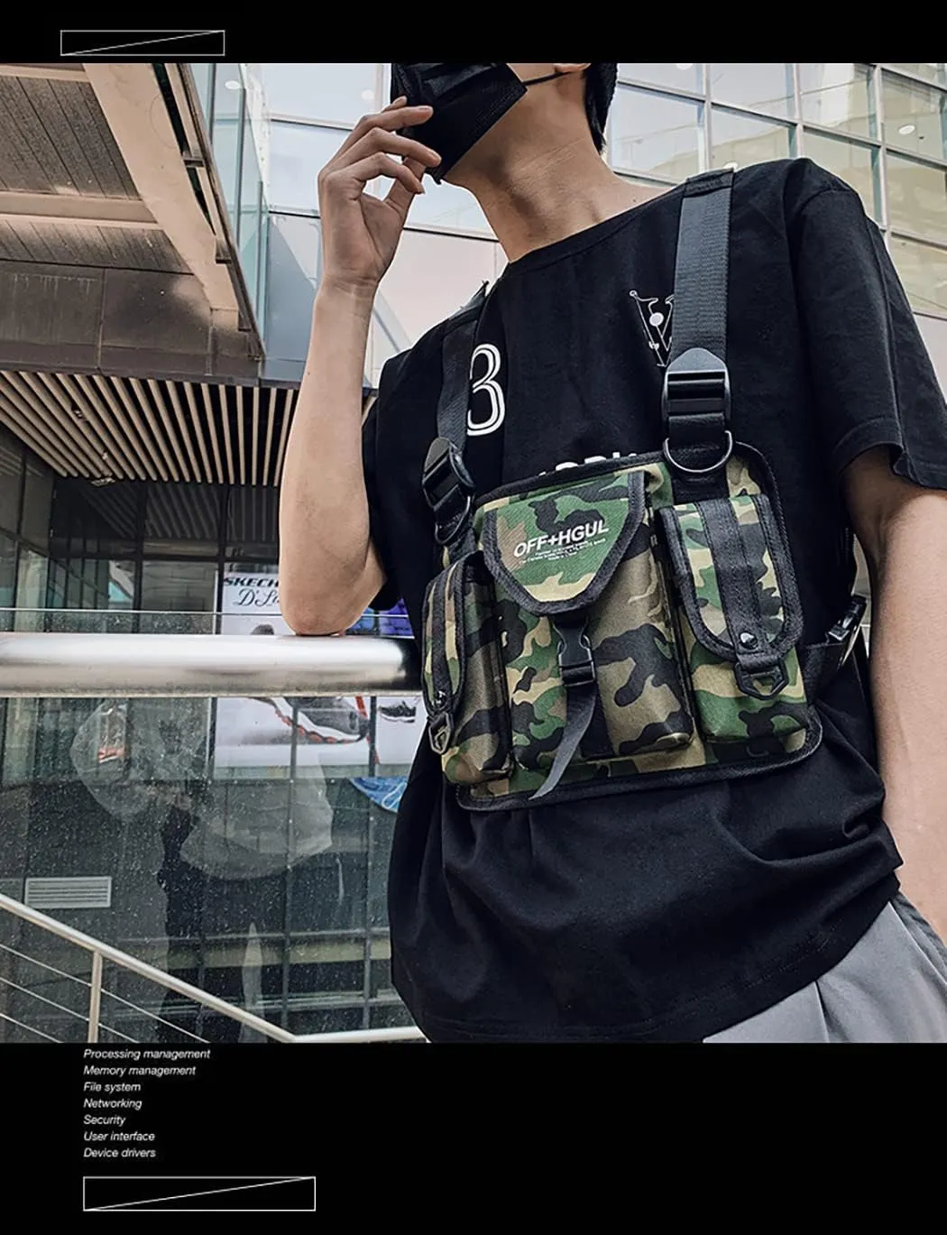 Waterproof Oxford Cloth Chest Pack, Training Tactical Backpack, Running Chest Pack, Lightweight Reflective Vest Bag Unisex (Camouflage)