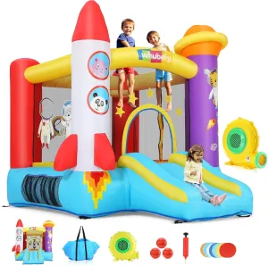 Whubefy Rocket Toddler Bounce House for Kids 3-8: 5-in-1 Inflatable Space Bouncy Castle - Jumping Area, Slide, Basketball, Target Game - 106" x 71" x 83" with 370W Blower, Indoor/Outdoor Jump Bouncer