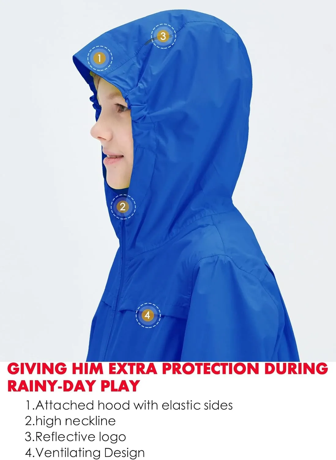 Willit Boys Rain Jackets Lightweight Waterproof Raincoats Hooded Windbreakers for Kids Cycling Outdoor