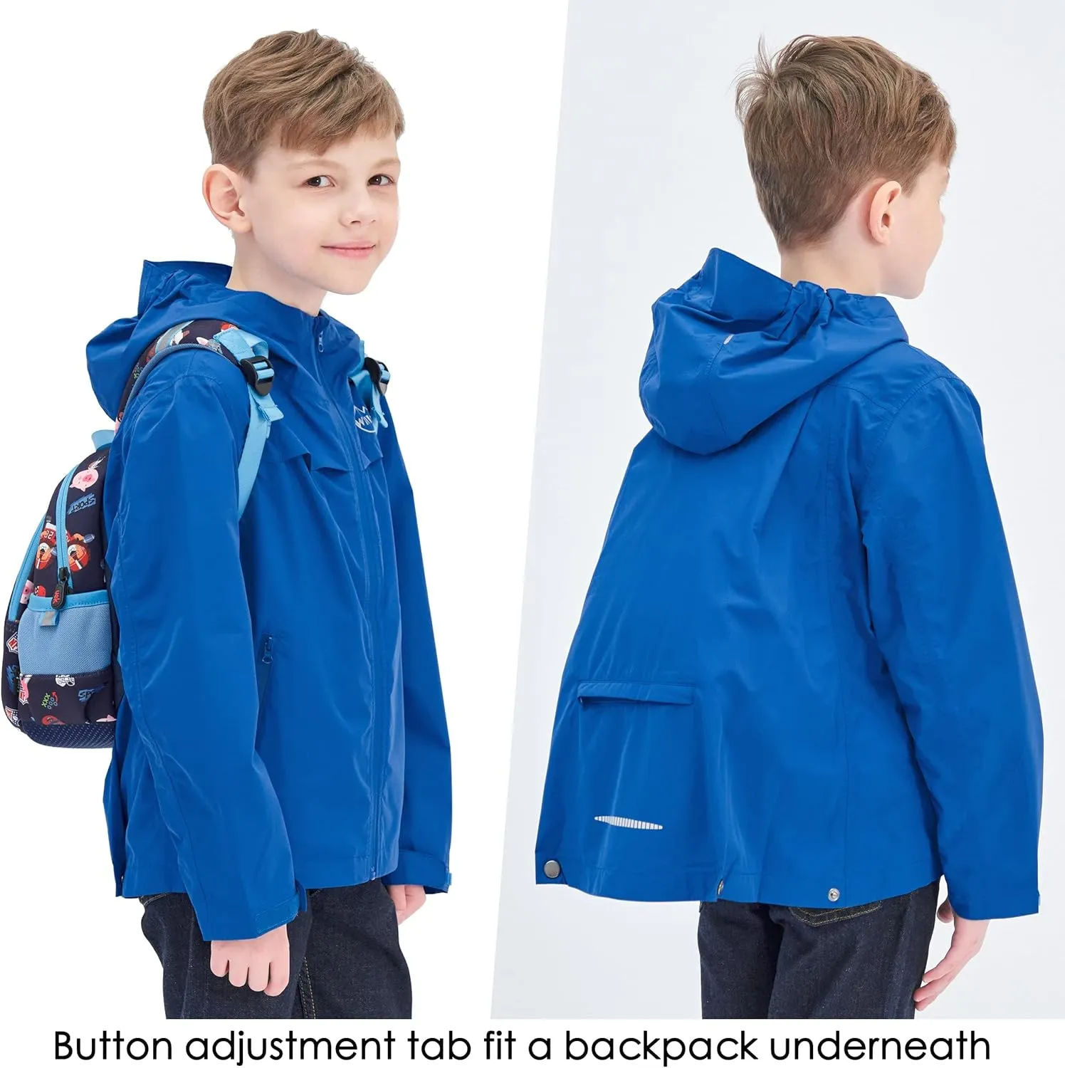 Willit Boys Rain Jackets Lightweight Waterproof Raincoats Hooded Windbreakers for Kids Cycling Outdoor