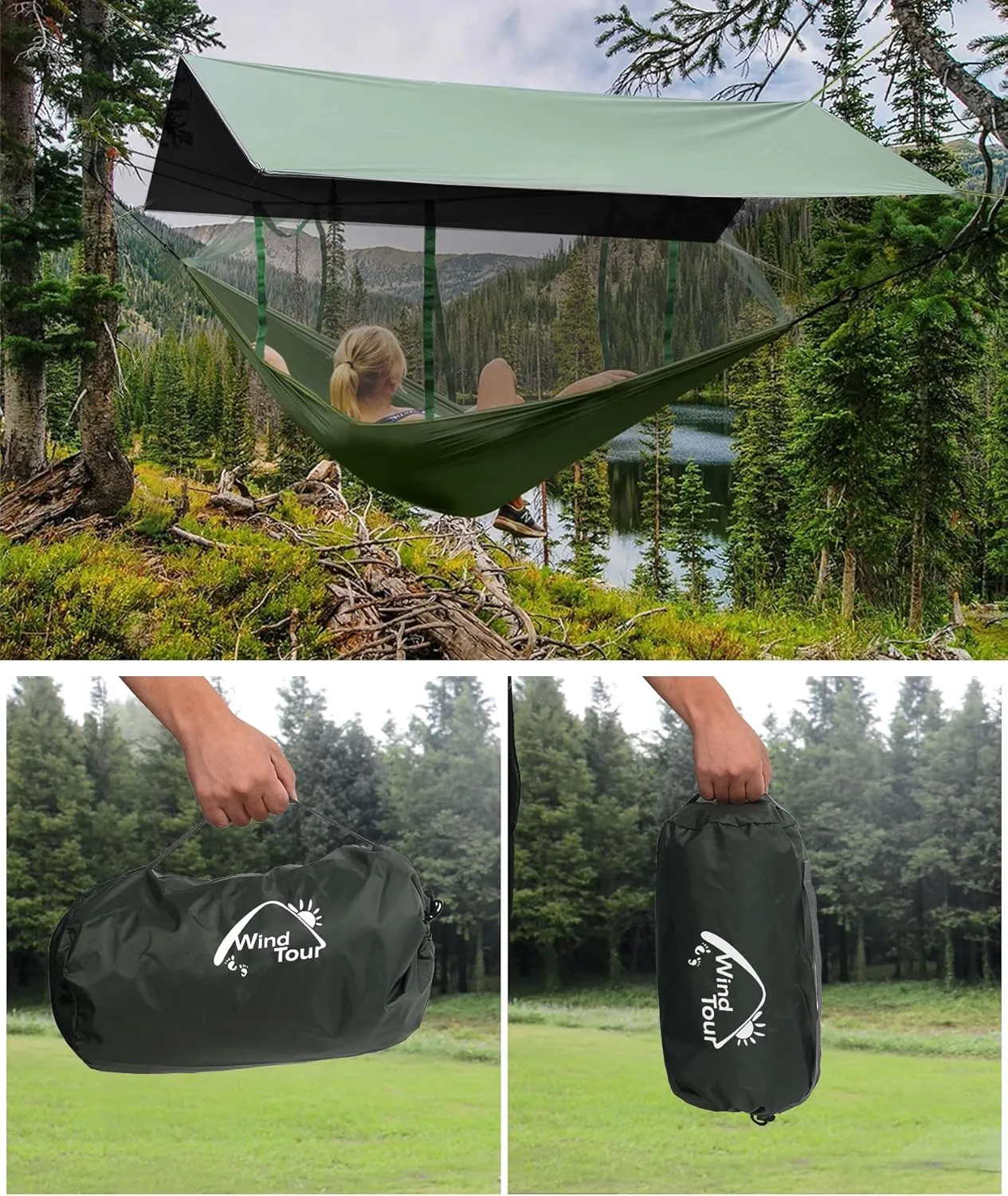 Wind Tour Portable Multifunctional Tent Footprint Traveling Awning Backpacking Tarp Rain Fly Tarp Tent Waterproof Shelter Outdoor Camping Tarp Sun Shelter for Hiking, Beach (Green-118×118 in), Blue