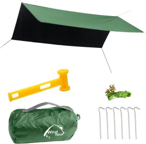 Wind Tour Portable Multifunctional Tent Footprint Traveling Awning Backpacking Tarp Rain Fly Tarp Tent Waterproof Shelter Outdoor Camping Tarp Sun Shelter for Hiking, Beach (Green-118×118 in), Blue