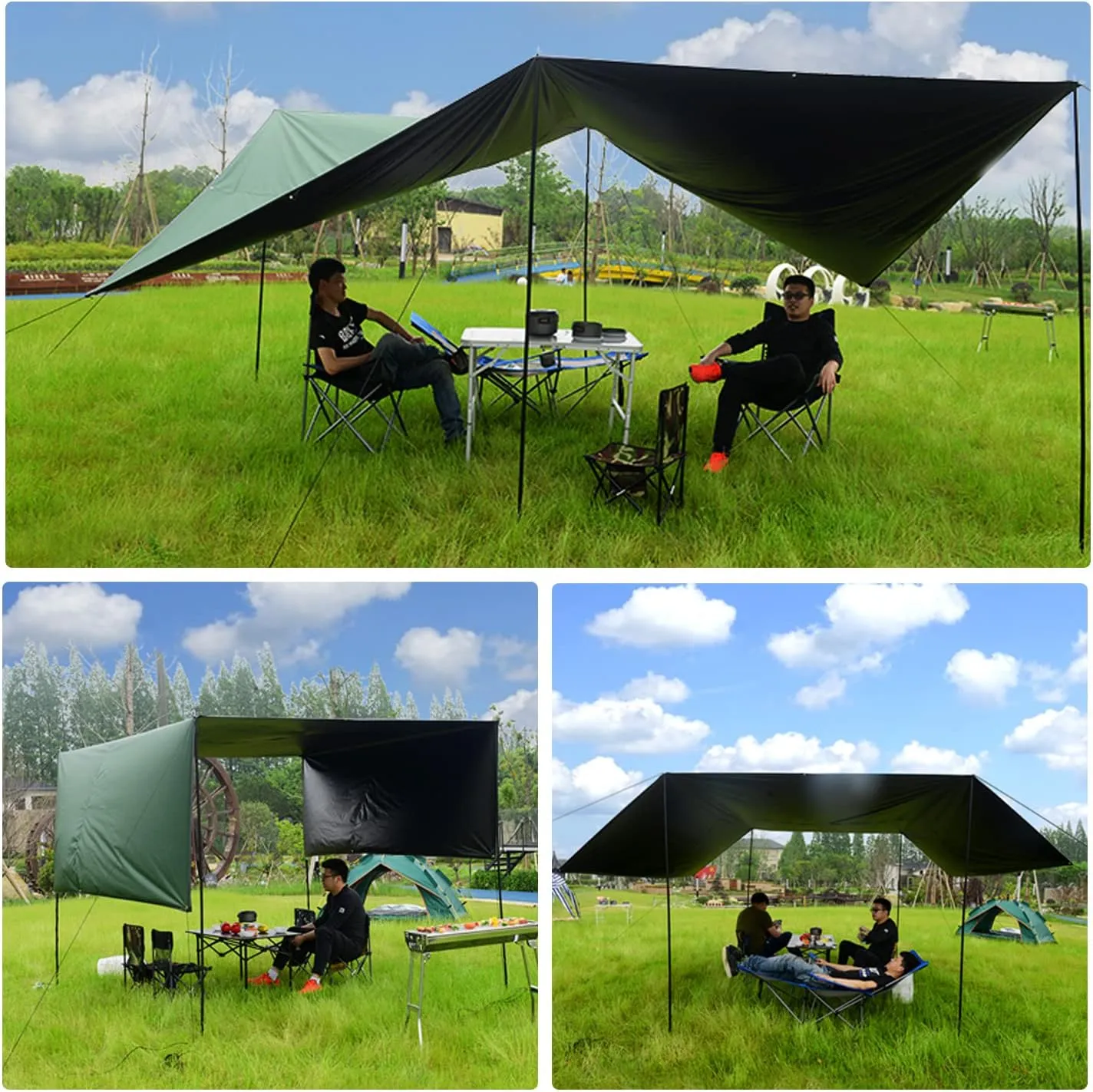 Wind Tour Portable Multifunctional Tent Footprint Traveling Awning Backpacking Tarp Rain Fly Tarp Tent Waterproof Shelter Outdoor Camping Tarp Sun Shelter for Hiking, Beach (Green-118×118 in), Blue