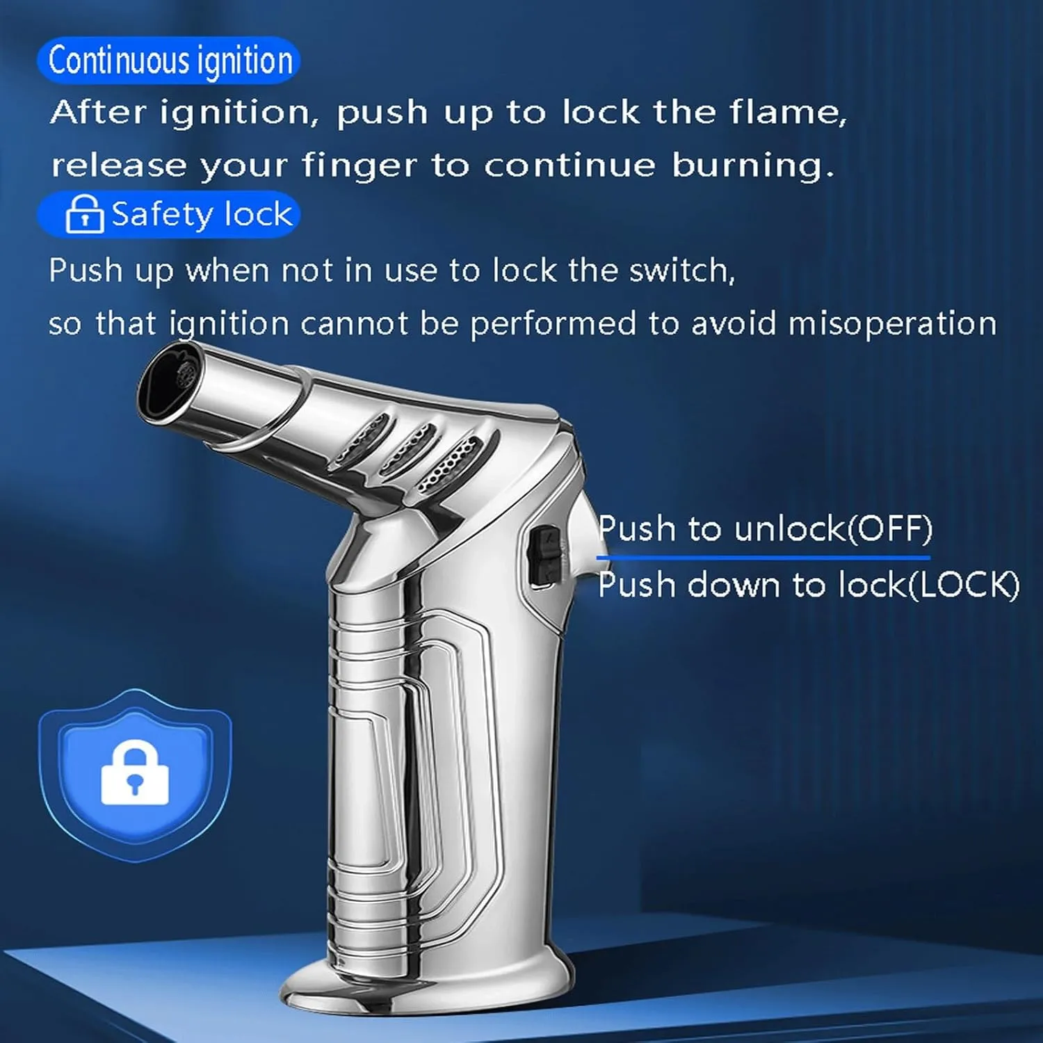 Windproof Jet Torch Lighter, Filled with Butane Gas, Adjustable Flame, Safety Lock, Single/Triple Jet Flame, Suitable for Gifting to Husband and Relatives (Fuel not Included)(Black1)
