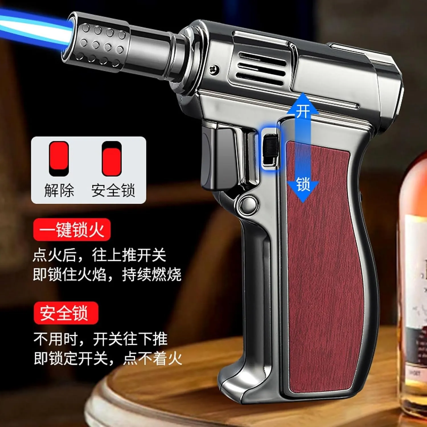 Windproof Lighter, Made Metal, Strong Flame, Adjustable Flame Size, Portable Design, Butane refillable, with Safety Lock and Flame Lock Button, Safer and More Convenient(B
