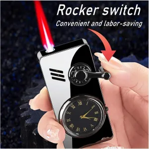 Windproof Lighter Vintage Watch Bezel Jet Flame Torch,Metal Rocker Lighter，Refillable Butane Gas Lighters,Cool Lighters, Cool Red Flame Torch Lighter,Unique Gifts for Husband and Father(Gold)