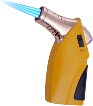 Windproof Torch Lighter, Triple Jet Flame, with Hole Punch and Safety Lock, Refillable Butane Gas and Windproof Pocket Lighter, Gift for Men, Family(Yellow)