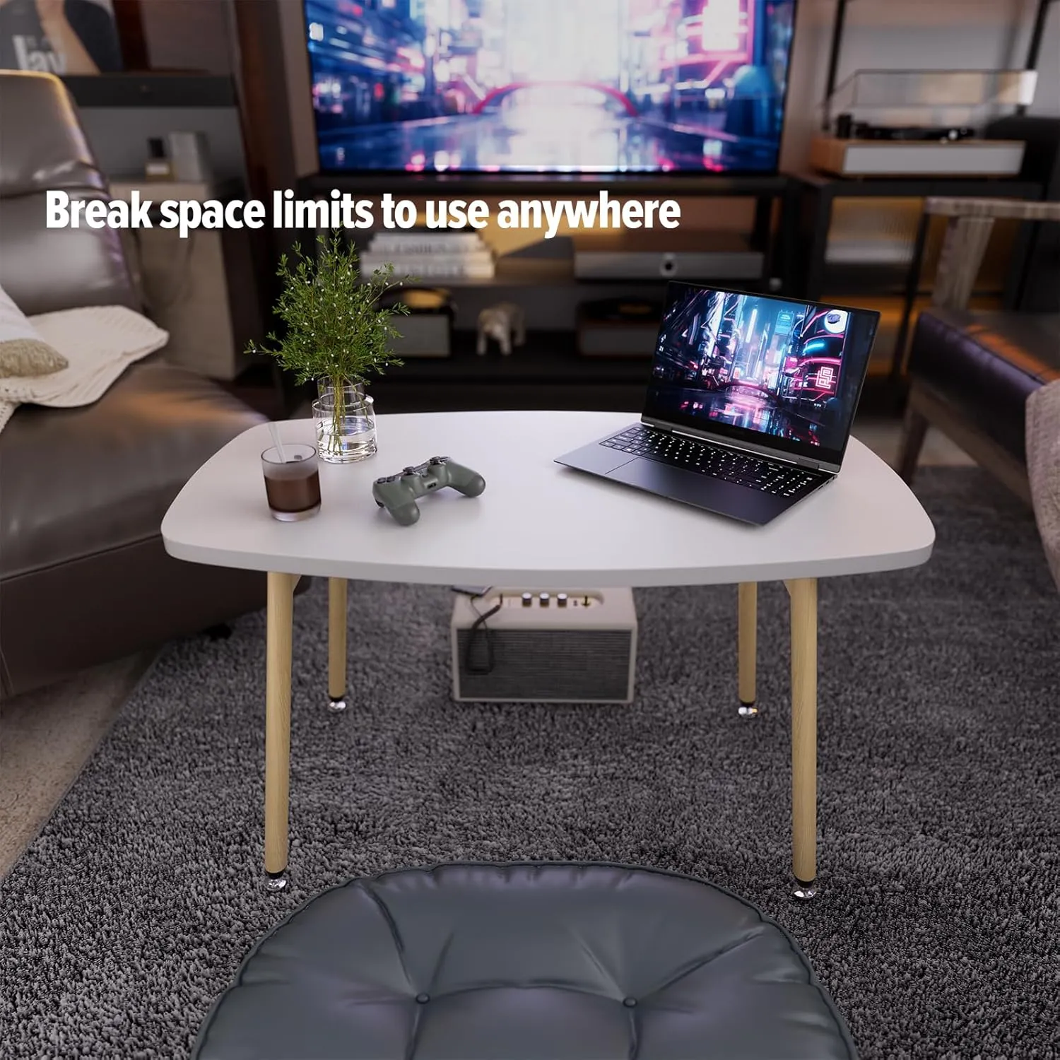 WOHOMO Folding Coffee Table White Small Coffee Tables for Living Room Portable Simple Modern Center Table for Small Spaces, No Assembly, 31.5 * 15.7 * 17.7IN, White Htp
