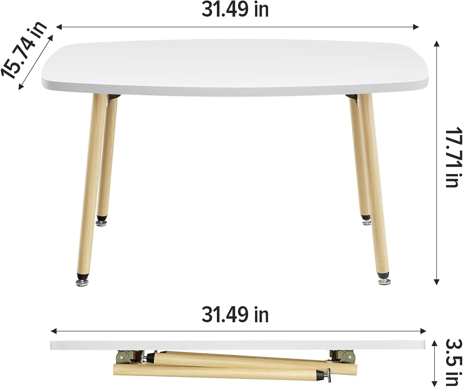 WOHOMO Folding Coffee Table White Small Coffee Tables for Living Room Portable Simple Modern Center Table for Small Spaces, No Assembly, 31.5 * 15.7 * 17.7IN, White Htp