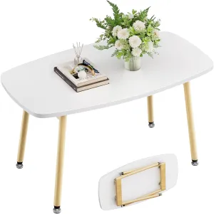 WOHOMO Folding Coffee Table White Small Coffee Tables for Living Room Portable Simple Modern Center Table for Small Spaces, No Assembly, 31.5 * 15.7 * 17.7IN, White Htp