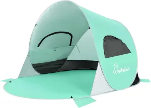 WolfWise UPF 50  Easy Pop Up 3-4 Person Beach Tent Sport Umbrella Instant Sun Shelter Tent Sun Shade Canopy, Mint Green