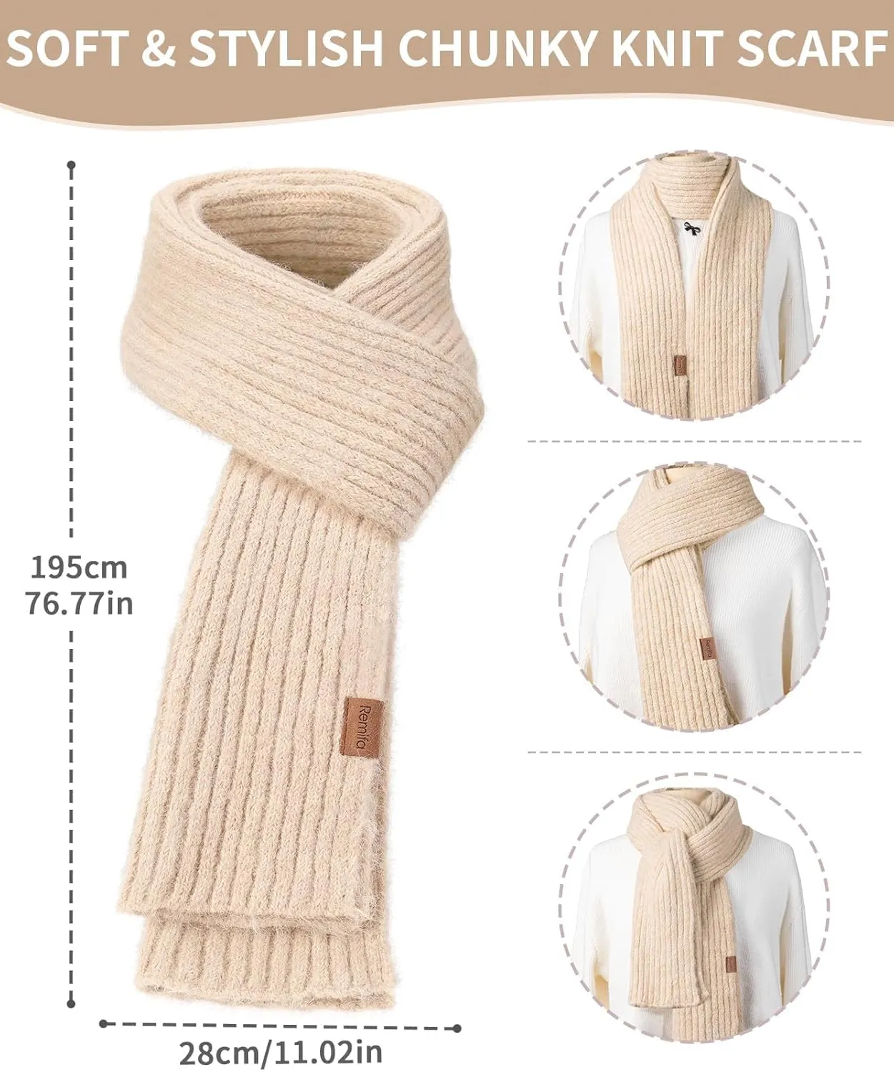 Women Winter Warm Knit Hat Beanie Long Neck Scarf Touchscreen Gloves Set Fleece Skull Cap Valentines Gifts for Men Women Teen
