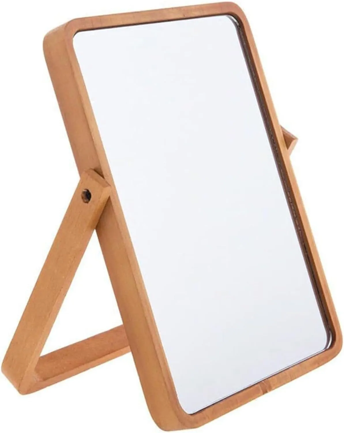 Wood Rectangle Vanity Portable Folding Mirror Wooden Beauty Mirror Single Side Rotatable Standing Mini Makeup Cartoon Vanity Desktop for Living Room Bedroom 360 Degree Rotation