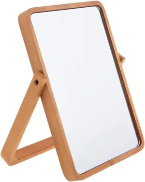 Wood Rectangle Vanity Portable Folding Mirror Wooden Beauty Mirror Single Side Rotatable Standing Mini Makeup Cartoon Vanity Desktop for Living Room Bedroom 360 Degree Rotation