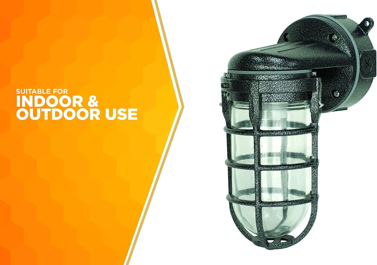 Woods L1707SVBLK Wall Mount Light in Hammered Black Finish Sturdy Die Cast Aluminum Cage; 100 Watt Incandescent; Industrial Design; Suitable for Indoor and Outdoor Use